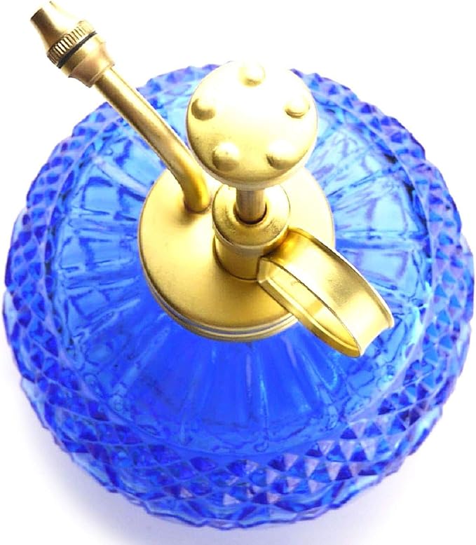 Plant Mister- Blue Color Glass Bottle & Brass Sprayer (Matt Gold)
