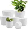 YNNICO 7 pcs Plant Pots with Drainage Holes and Saucers, Indoor Planters, Set of 7 (7.5, 7, 6.5, 6, 5.5, 4.5, 3.5 Inches), White