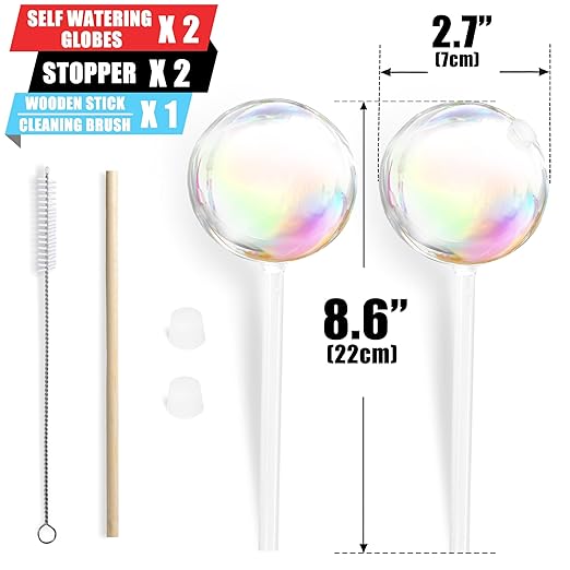 Betus 2 Pcs Iridescent Glass Plant Watering Globes – Self Watering Bulbs for Indoor Outdoor Houseplants, Automatic Plant Waterer System for Daily Care or Vacation, Rainbow Glass Watering Stakes
