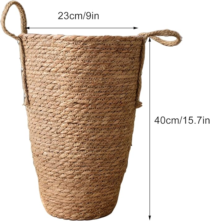 Wnvivi Grass Woven Flower Basket,Rustic Rattan Flower Pot with Plastic Liner,Seagrass Garden Planter Basket,Handwoven Storage Container (L)