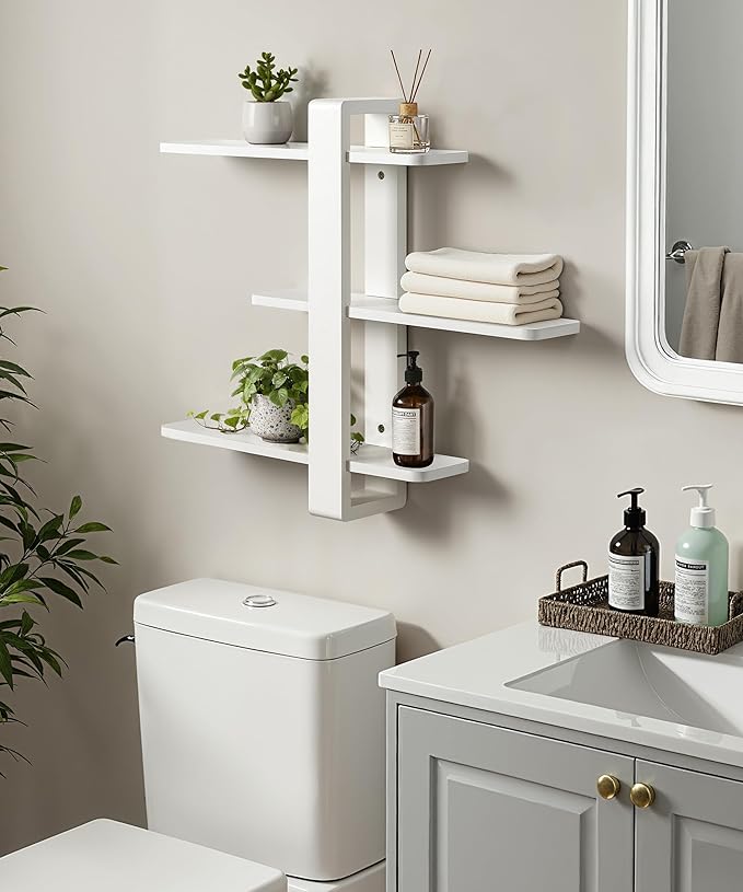 SUMGAR White Floating Shelves for Wall Mounted Shelving Unit All Pine Wood 3 Tier Large Shelf for Bedroom Living Room Office Bathroom Home Decoration Storage Plant Photo Display Modern 20in