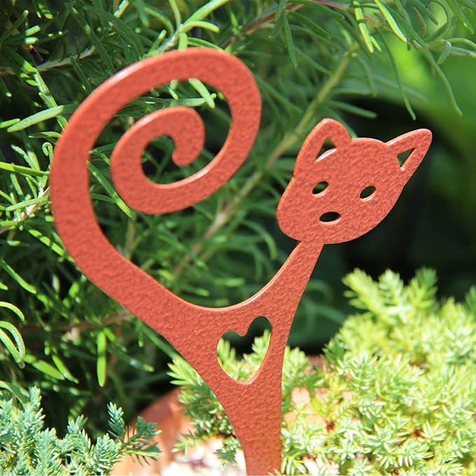 Cat Garden Stake A – Powder-Coated Metal Plant Pick & Cute Decor for Indoor & Outdoor Planters and Gardens