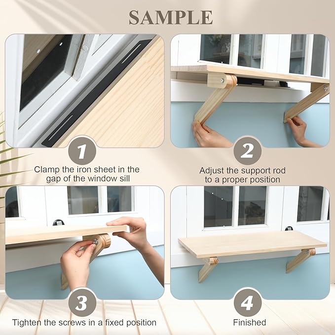 Colingmill Window Sill Plant Shelf 23.6 x 11 Inch Adjustable Window Sill Extender for Indoor Plants Shelf Cat Perch Easy Installation Without Damage for Micro Greens Seed Starter Pots Herb Planters