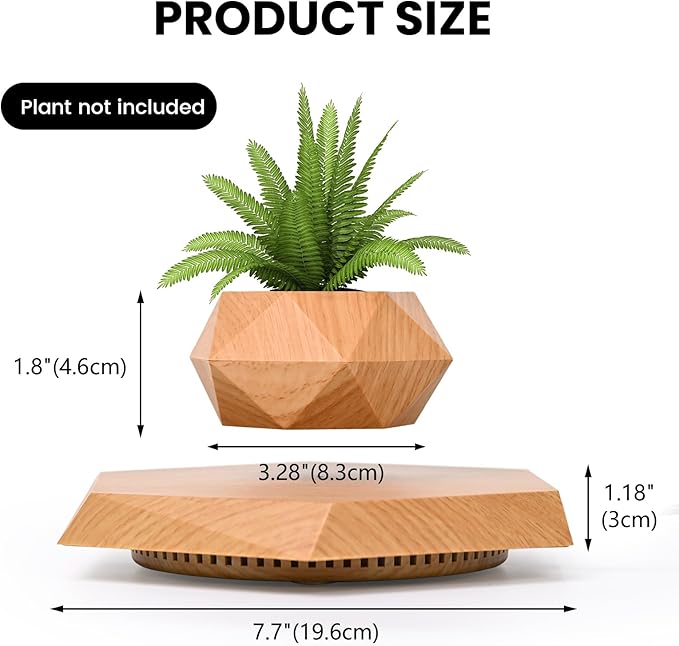 Levitating Plant Pot, Magnetic Levitation Flower Pot Suspension Floating Plant Succulents, Air Bonsai Potted Plant for Home Decoration, Living Room, Office, Desk (Wood)