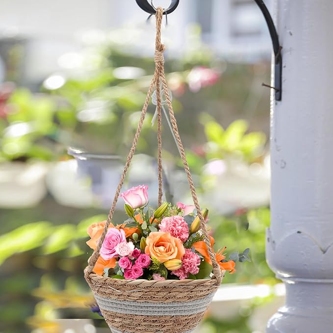 Yardwe Hanging Flower Pot Flower Pots Seagrass Hanging Planter Basket Rattan Planter Plant Orchid Flower Pot for Balcony Container Seagrass Round Planter Pots Decor Orchid Pot