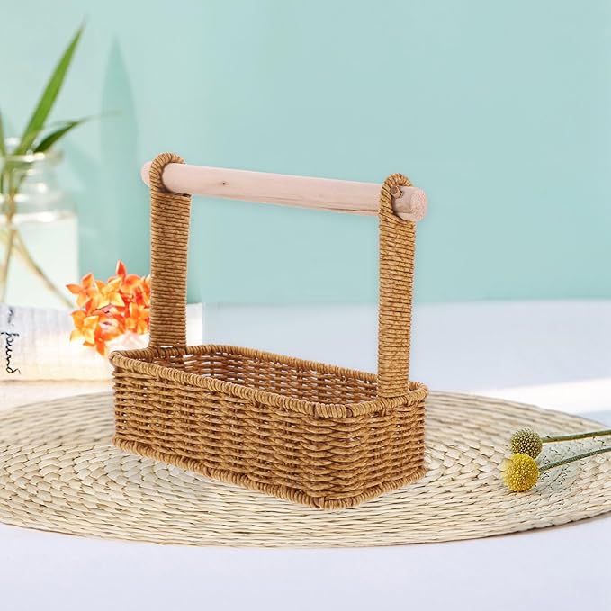 Alipis Wicker Storage Baskets Wicker Planter Basket Seagrass Baskets Basket with Handle Tissue Baskets Candy Storage Bins Bread Shopping Imitation Rattan Napkin Holder