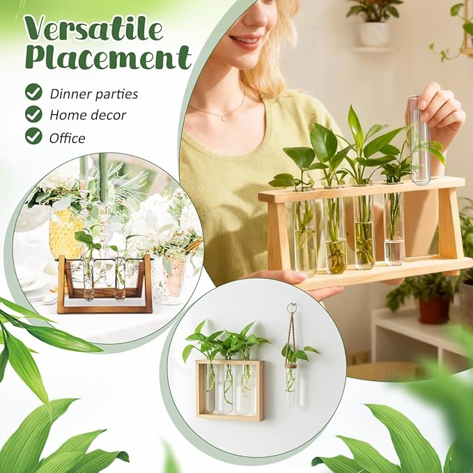 Housoutil Glasstubes for Plants, 5PCS Propagation Tubes for Plants, Glass Test Pipe Vase for Scientific Experiments, Desktop Party Home Office Decor, Flowers Desktop, Indoor Hydroponic Station