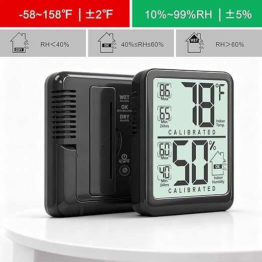 Antonki Room Thermometer, Digital Small Hygrometer Indoor Thermometer Humidity Gauge, Temperature Humidity Meter with Max/Min Record Monitor Sensor for Home, Plants - Battery Included