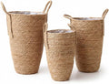 Woven Basket for Plant, 3PCS Rattan Planter, 3 Sizes Seagrass Woven Plant Basket with Waterproof Liner, Baskets Indoor with Handle for Balcony Home Decoration