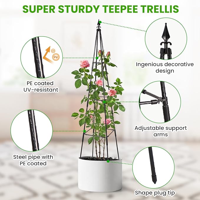 OTOSUNNY Garden Trellis for Climbing Plants Outdoor, 67" Tall Metal Obelisk Trellis Climbing Plants Support for Vegetable|Flower|Vine, Tomato, Peas, Beans, Cucumber Trellis, Lightweight, 1 Pack