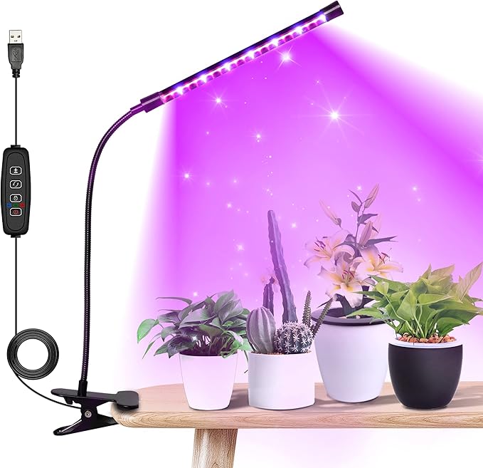 iPower LED Grow Light Strips Full Spectrum for Indoor Plants with Auto ON/Off 3/9/12H Timer, 10 Dimmable Levels Per Tube, Sunlike Grow Lamp for Hydroponics Succulent, Red&Blue, 1 Tubes