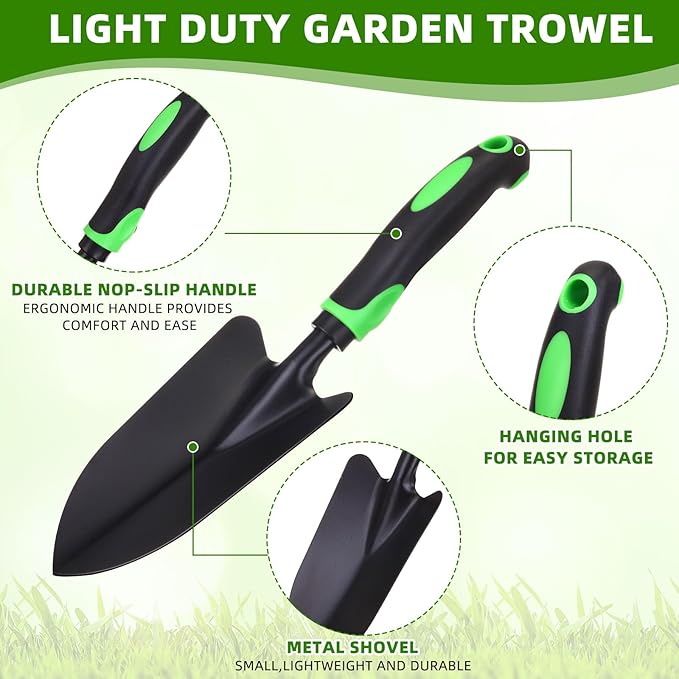 Yaocom 36 Pcs Garden Shovel Aluminum Alloy Heavy Duty Trowel Small Digging Shovels Metal Hand Trowel Spade with Soft Handle for Garden Lawn Yard Planting Tool (Large Shovel,Green)