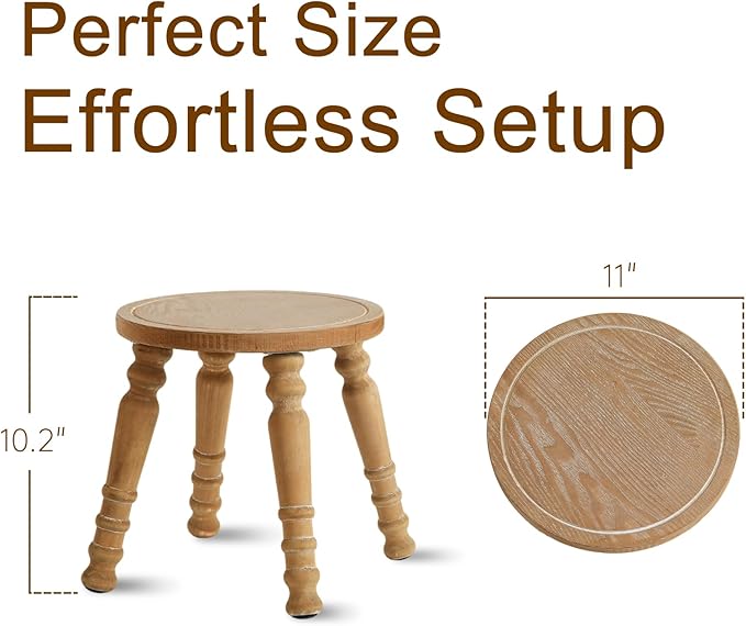 100% Solid Wooden Step Stool, Small Wooden Stool for Adults, Wood Plant Stools, Small Round Stool for Bathroom, Kitchen, Bedroom, Plant Stand