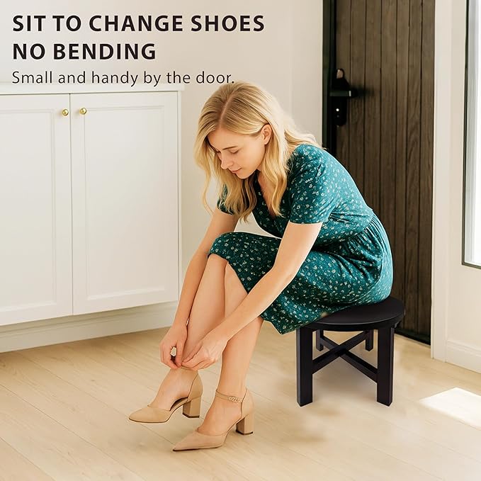 9.8 in Wooden Stool for Shower, Folding Round Footstools, Leg Shaving and Foot Rest, Folding Bamboo Shower Seat, Fully Assembled (R)
