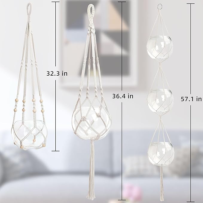 EWPJDK 3 PCS Macrame Plant Hanger Indoor Hanging Planter Basket with Wood Beads Plants Holder Decorative Flower Pot Holder (POTS NOT Included) (Ivory White)