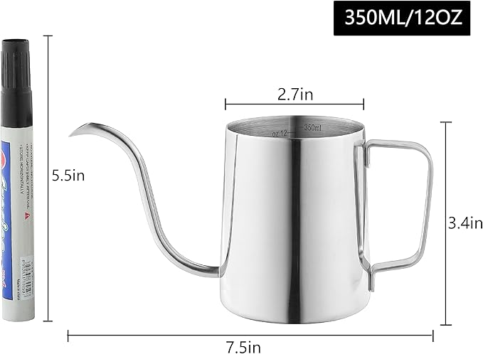 Small Watering Can, OLULU 12oz (350ml) Stainless Steel Indoor Watering Can with Long Spout, Mini Watering Can for Houseplants, Desk & Home Plants
