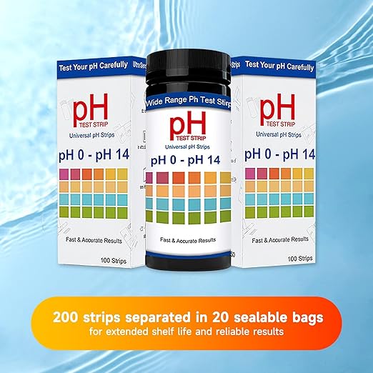 200pcs pH Test Strips, Universal pH 0-14, Testing pH for Urine Saliva Drinking Water Labs Aquariums Gyms Pools… (200)
