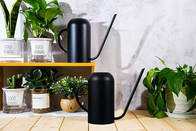 Long Spout Watering Can Metal 40oz/1.3L,Stainless Steel Watering Pot for Outdoor and Indoor House Plants, Matte Black