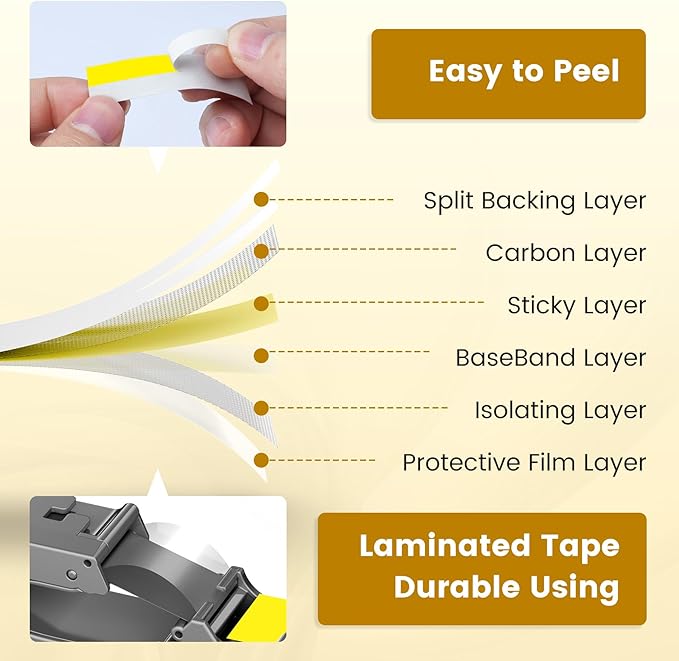 Tze Tz Tape 12mm 0.47 Laminated Yellow Replace for Brother Label Maker Tape Yellow 12mm Compatible with Brother P-Touch Label Tape 1/2 Inch for PTD210 D220 H110 H111 D410 610BT Cube 1280 1880, 6-Pack