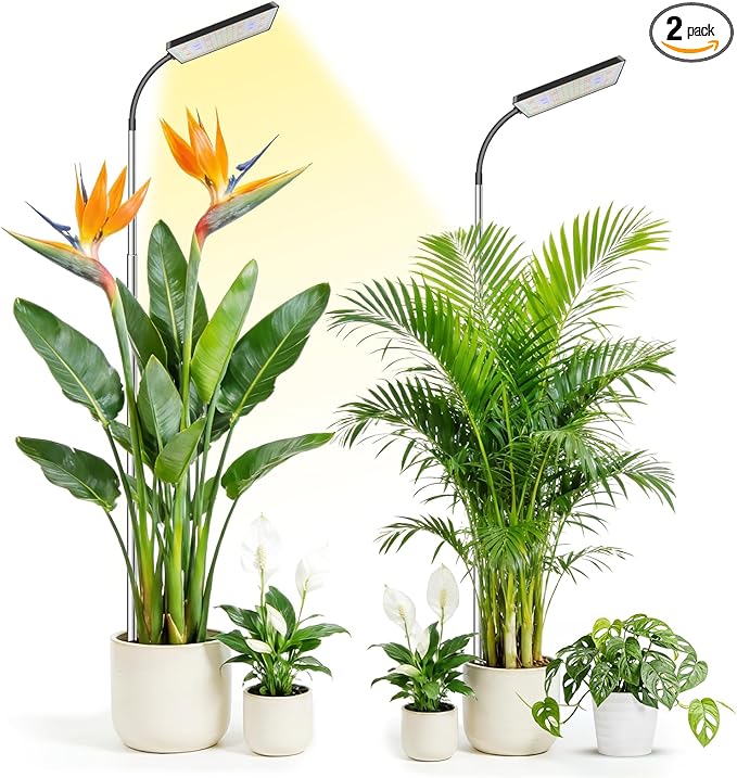 Plant lights for indoor Growing, 306 LEDs Full Spectrum Grow Light for Indoor Plants, 10-65in Height Adjustable for Growing Large Plants, 6/12/16 Timer,5 Dimmable Levels, 3 light Modes.2 Pack