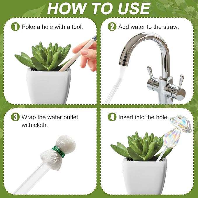 4pcs Plant Watering Globes Self Watering Planter Insert Devices,Glass Watering Bulbs Mushroom Pattern Watering Globes for Indoor Plants Top-Fill Watering Rainbow Colors (Mushroom)