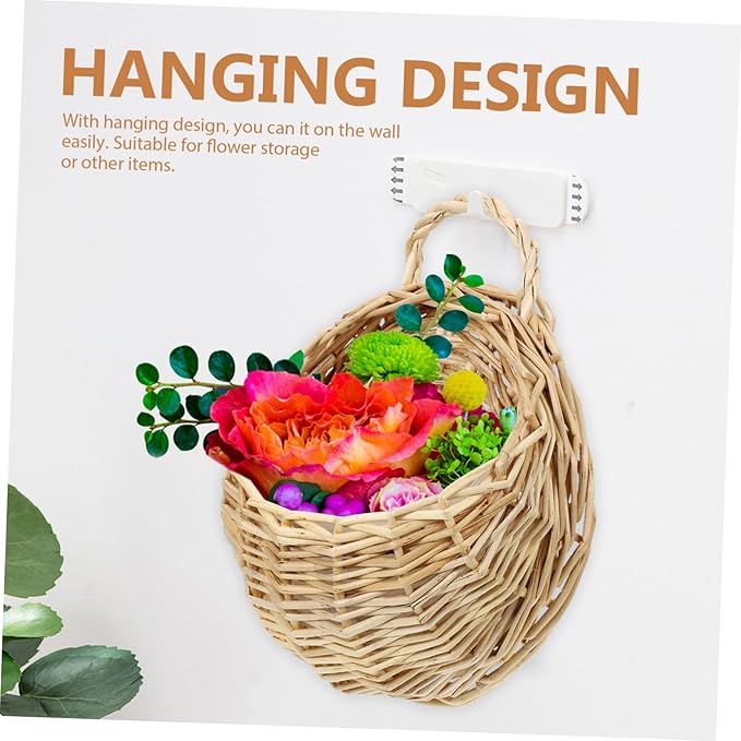 2pcs Woven Hanging Planter Basket Decorative Wall Hanging Flower Storage Baskets for Home Decor Space Saving for Indoor Plants Flowers Rustic Style for Kitchen Living Bathroom