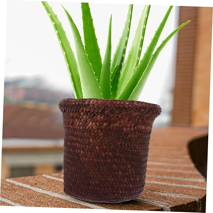 DOITOOL Woven Wicker Laundry Basket Seagrass Plant Basket Wicker Basket Planter Rattan Plant Pot Balcony Flower Pot Succulent Planter for Indoor Balcony Garden Fruit Basket 18cm Picnic Basket