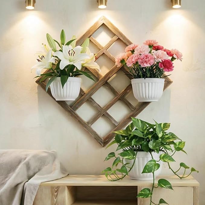 8 Pack Hanging Planters Wall Planter for Indoor Outdoor Plants White 8 inch Plant pots with Drainage Hole, Balcony Planters Railing Hanging Pot Fence Vertical Living Mount with Accessaries