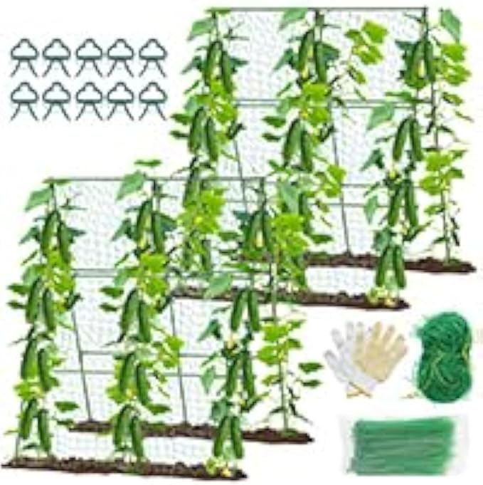 2PCS Cucumber Trellis for Climbing Plants Outdoor, Garden Trellis for Raised Bed Garden,Vegetable Grow Supports with Climbing Net for Tomato Bean Squash, Grape Zucchini (2PCS)