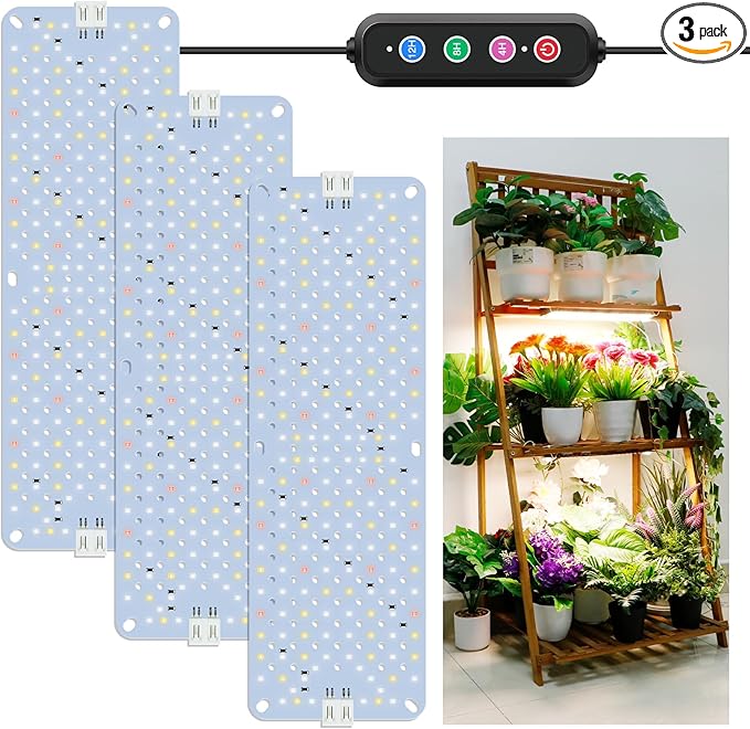 40W Ultra-Thin Panel Full Spectrum Grow Lights, 576 LEDs Plant Grow Light for Indoor Plants with Daisy Chain Function, Grow Lights for Seed Starting with 4/8/12/16/20H Auto On/Off Timer (3pcs)