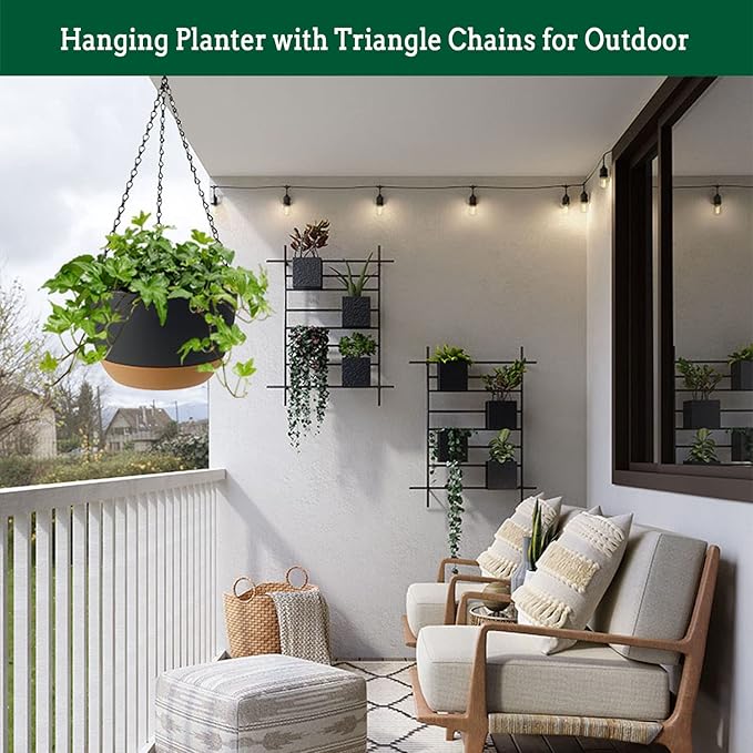 Koalaime Hanging Planter Self Watering 10 Inch, 2 Pack Indoor Outdoor Hanging Baskets, Hanging Flower Pots with Drainage Hole & 2 Kinds of Plant Hangers for Garden Home Decor(Grey)…