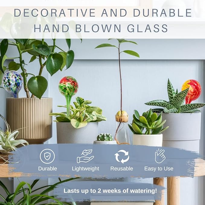 Lexi Home Aqua Globes for Indoor Plants & Outdoor Plants, Watering Can for Plant, Self Watering Planters, Water Globe, Hand Blown Glass, 4 Pack Large, Green/Yellow
