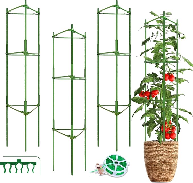 Fabulas 3 Pack Tomato Cages - Tomato Trellis Plant Support Stake Cage for Garden and Pots, Adjustable Tomato Plant Cage Tall Up to 48 Inch for Raised Garden Bed Outdoor Climbing Plants Vegetables