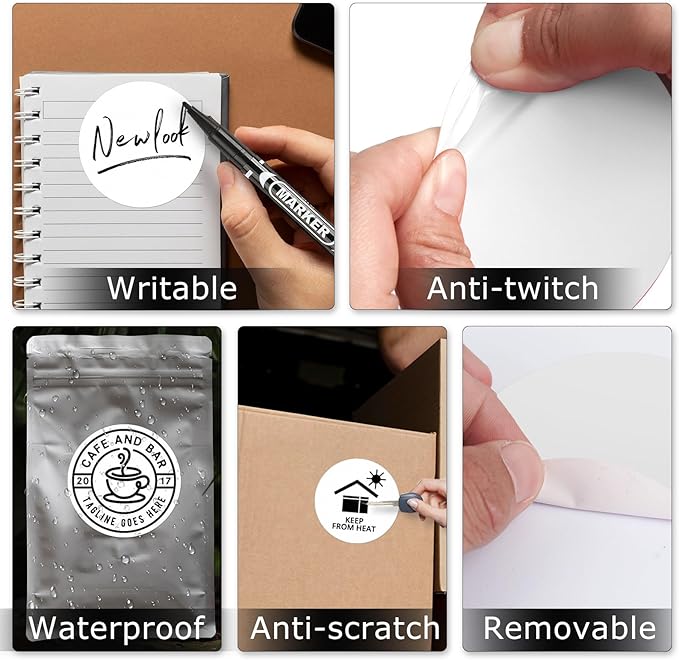 White Circle Thermal Labels Vinyl 3 Inch Self-Adhesive Round Stickers Roll Waterproof Printer Decals Name Tag for QR Code DIY Office Address 500 PCS