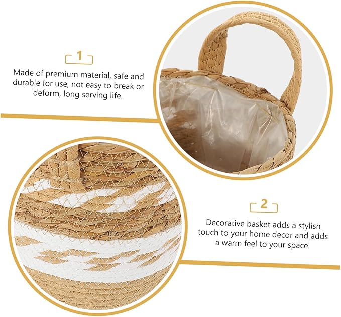 Basket Houseplant Pots Pots for Indoor Plants Indoor Rattan Seagrass Baskets for Storage Wood Seagrass Container Decorate