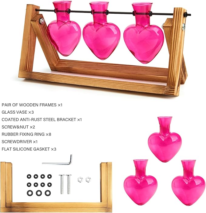 XXXFLOWER Plant Terrarium Propagation Stations Unique Gifts for Women Wife Mom Plant Lovers 3 Heart Shaped Vases for Hydroponics Home Garden Office Decor(Plants NOT Included)
