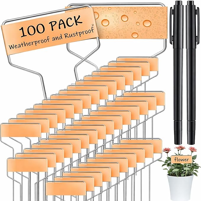Moxweyeni 100 Pcs Metal Garden Tags Plant Labels for Garden Waterproof Plant Markers with 2 Permanent Pen Planting Nursery Tags Reusable Labels Stake for Plants (Copper,6 Inch)