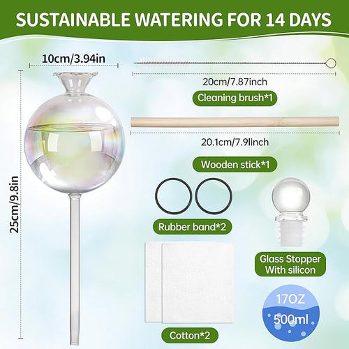 17 oz 2 Weeks Extra Large Plant Watering Globes, Iridescent Glass Self Watering Globes, Self Watering Planter Insert, Plant Watering Devices, Automatic Watering Bulbs for Daily Use (Large 2-Pack)