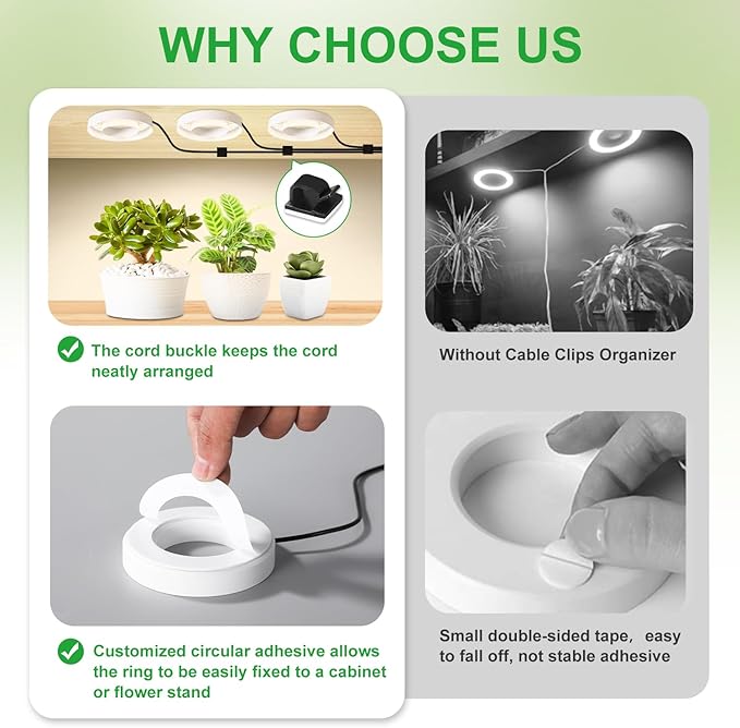 3 Head White Halo Angel Ring Ceiling LED Plant Growth Lights for Shelf, 3000K+6000K Full Spectrum Grow Lamps for Plant Growth Indoor Plants with 6/12/16H Timer, 3 Spectral Modes, 10 Dimmable Levels