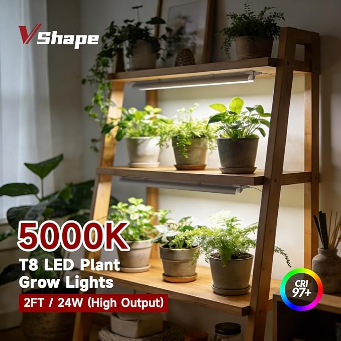 8 Pack LED Grow Light 2FT, 5000K Full Spectrum, 192W(8 x 24W), Linkable Growing Lamp Fixture, T8 Grow Lights for Indoor Plants, Seed Starting, Vegetables
