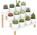 3 Tiered White Small Plant Stand Indoor, Window Sill Plant Shlef for Kitchen,Countertop,Office Desk,Table Top Succulent Stand , 15mm Thick Wooden, Ladder Shelf,Modern,(14.2")