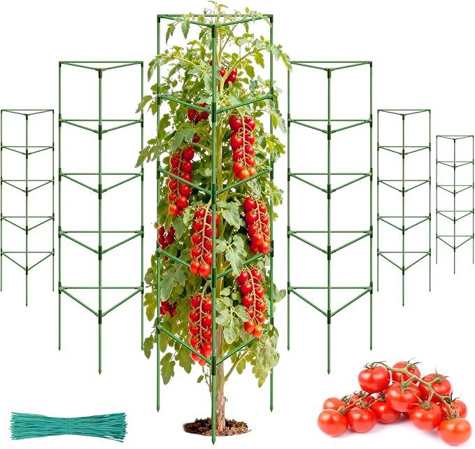 Halatool 6 Pack Extra Tall Tomato Cages for Garden, 72 Inch Heavy Duty Metal Plant Support Stakes for Climbing Plants, Adjustable Large Trellis for Outdoor Raised Garden Bed Vegetables Flowers Fruits