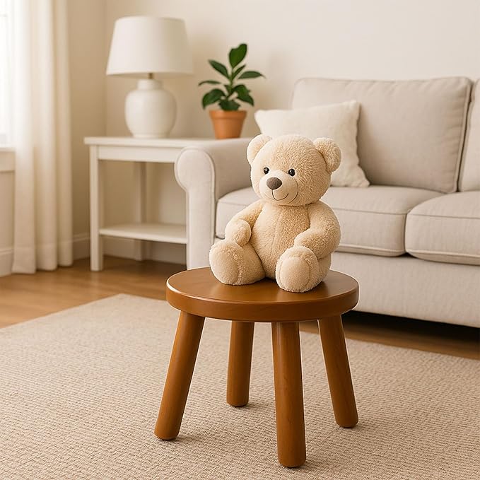 Solid Wood Step Stool for Kids & Adults - Multi-Use Toddler Wooden Stool for Bathroom, Playroom, Living Room,Sturdy 4-Leg Design with Non-Slip Pads,Easy Clean Surface,Easy Assembly(Brown)
