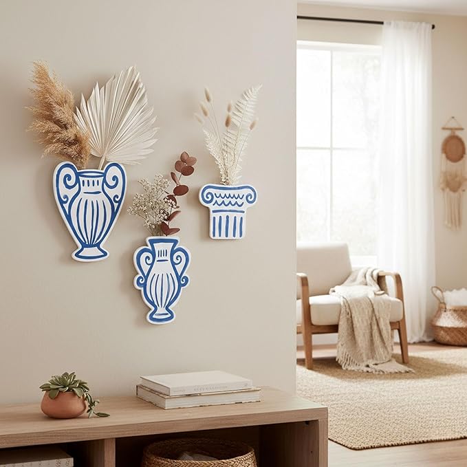 AIM & GGKK Wall Vases for Decor, Set of 3 Metal Wall Mounted Vase for Bedroom Living Room Bathroom Kitchen Modern Metal Decor