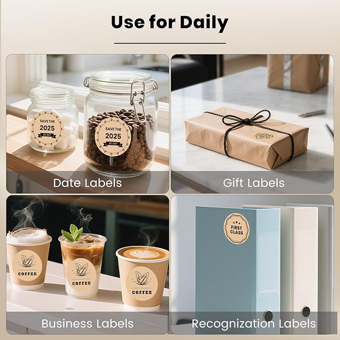Khaki Round Thermal Labels 3 Inch Vinyl Circle Waterproof Direct Printer Sticker Self-Adhesive Perforated Name Tag for Logo DIY QR Design Office Address 500 PCS