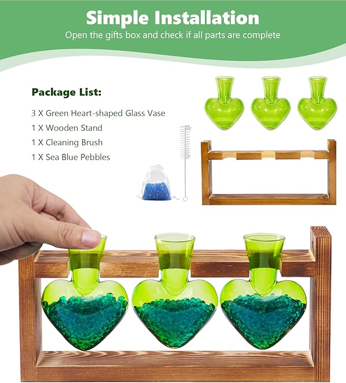 Nacome Plant Terrarium Propagation Stations: Mothers Day Gifts for Mom Plant Lovers Women Wife Daughter - 3 Bulb Glass Vase with Wooden Stand Tabletop for Hydroponics Home Garden Decor(Green)