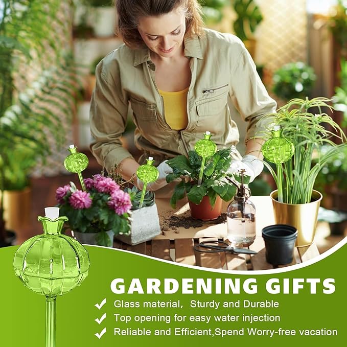 Plant Watering Globes Stakes, Joyeee 3pcs Self Watering Colorful Glass Plant Watering Devices Automatic Watering Bulbs Vacation Plant Waterer for Outdoor Indoor Garden Plants