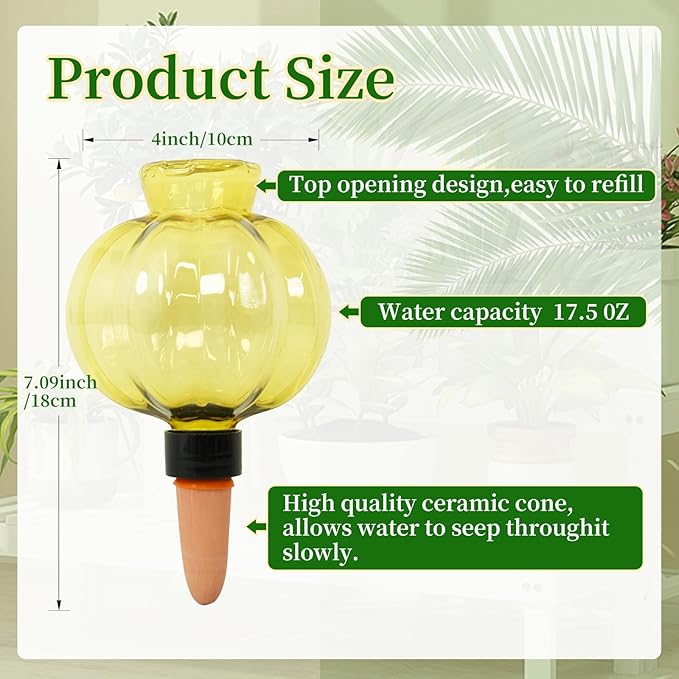 3 Pack Plant Self Watering Globes Top Fill for Indoor Plastic Water Bulbs Slow Release Terracotta 17.5 oz Self Watering Planter Insert Automatic Drip Irrigation Water Spikes Stakes Devices System