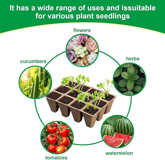 Seedling Starter Trays,Biodegradable Seed Starter Trays for Seedlings,Eco-Friendly Peat Pots(60 Cells - 5 Pack)