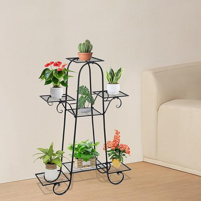 Metal Plant Stand Indoor & Outdoor Wrought Iron Plant Stands Flower Pot Holder Shelf for Multi Plants, Flower Holder Racks for Patio Garden, Living Room, Corner Balcony (7 Tier)